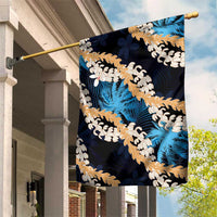 Puakenikeni Maile Lei Garden Flag Frangipani Blue Tropical Leaves LT01 House Flag Blue - Polynesian Pride