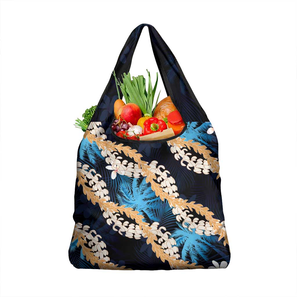 Puakenikeni Maile Lei Grocery Bag Frangipani Blue Tropical Leaves LT01 1-pack One Size Blue - Polynesian Pride