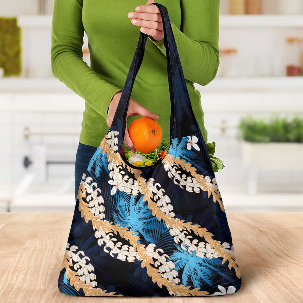 Puakenikeni Maile Lei Grocery Bag Frangipani Blue Tropical Leaves LT01 - Polynesian Pride