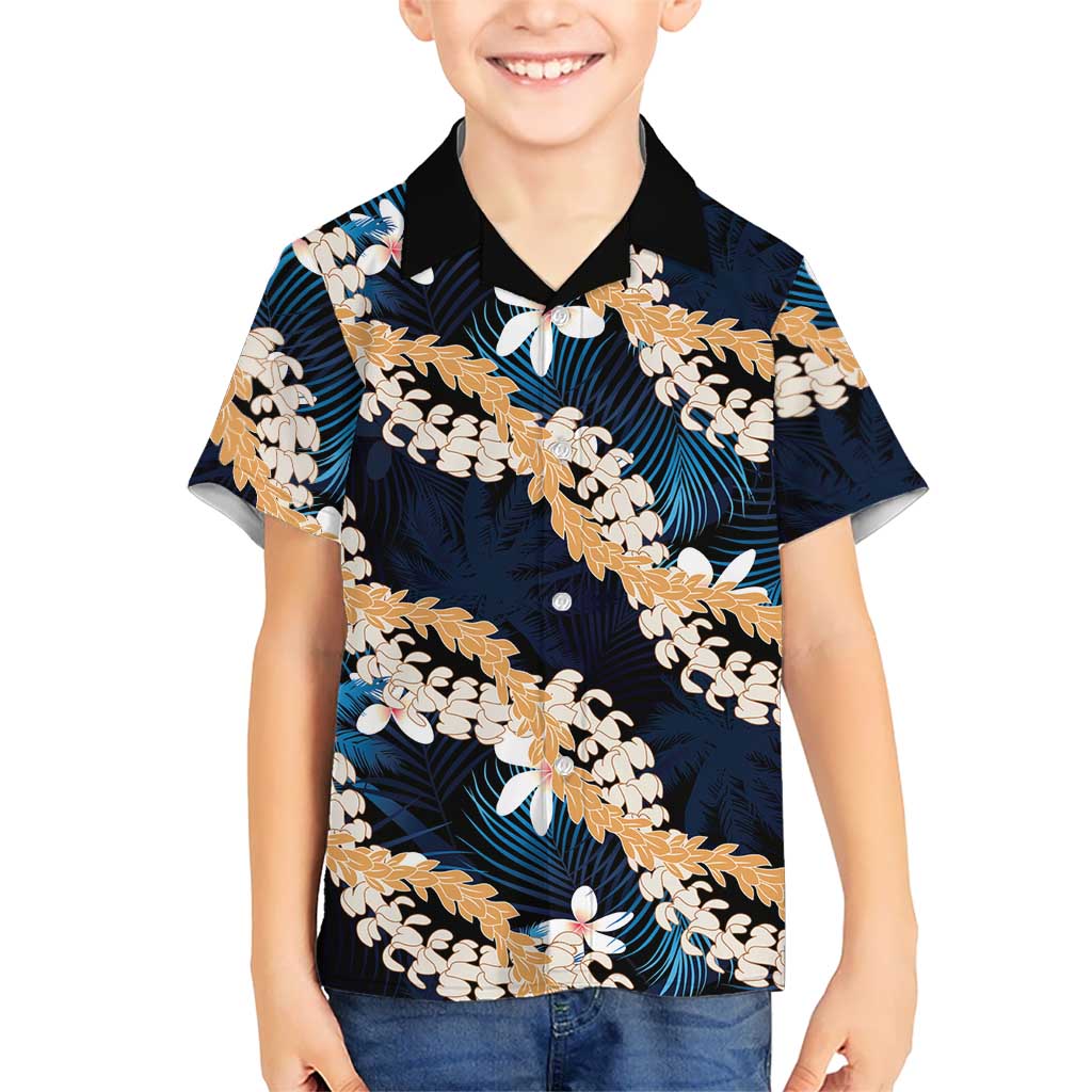 Puakenikeni Maile Lei Hawaiian Shirt Frangipani Blue Tropical Leaves