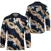 Puakenikeni Maile Lei Hockey Jersey Frangipani Blue Tropical Leaves LT01 - Polynesian Pride