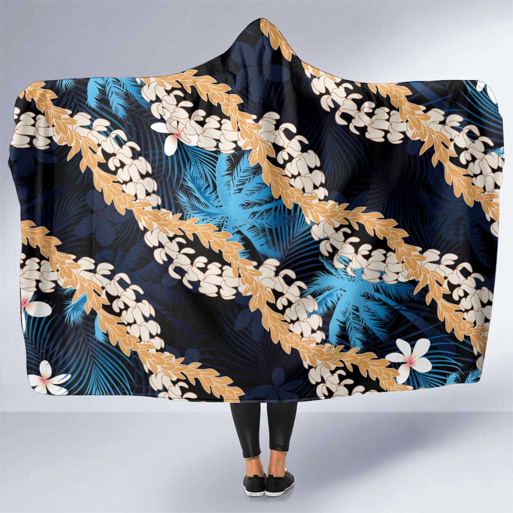 Puakenikeni Maile Lei Hooded Blanket Frangipani Blue Tropical Leaves LT01 One Size Blue - Polynesian Pride