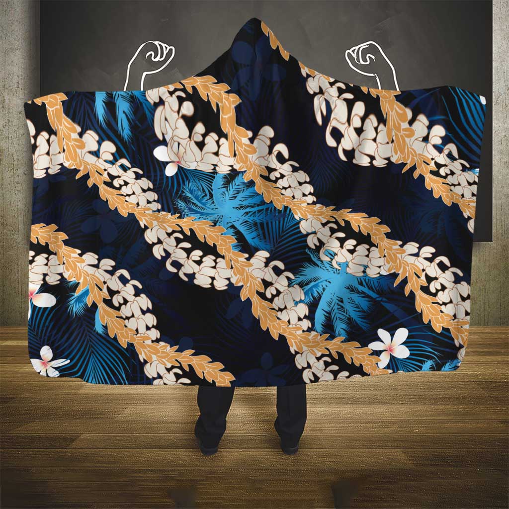 Puakenikeni Maile Lei Hooded Blanket Frangipani Blue Tropical Leaves LT01 - Polynesian Pride
