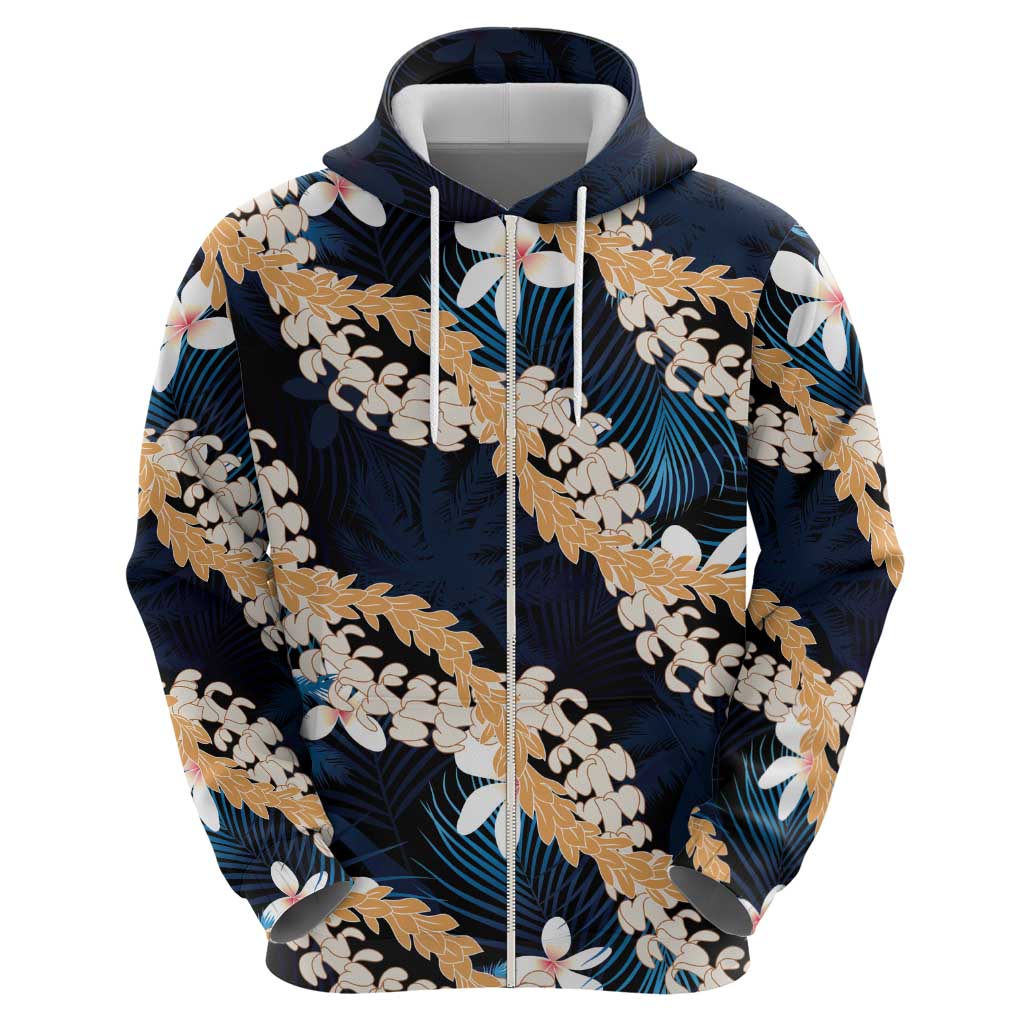 Puakenikeni Maile Lei Hoodie Frangipani Blue Tropical Leaves LT01 - Polynesian Pride