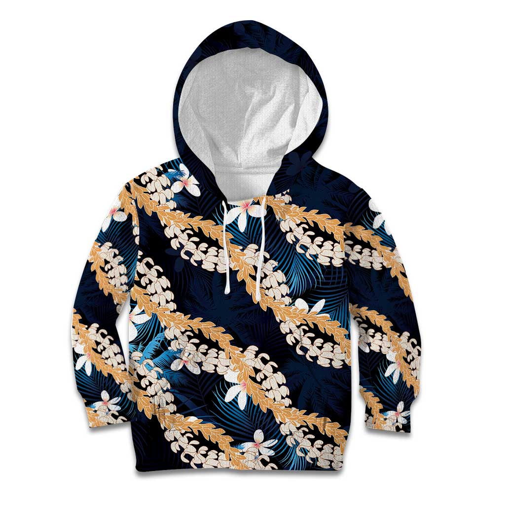 Puakenikeni Maile Lei Kid Hoodie Frangipani Blue Tropical Leaves LT01 Hoodie Blue - Polynesian Pride