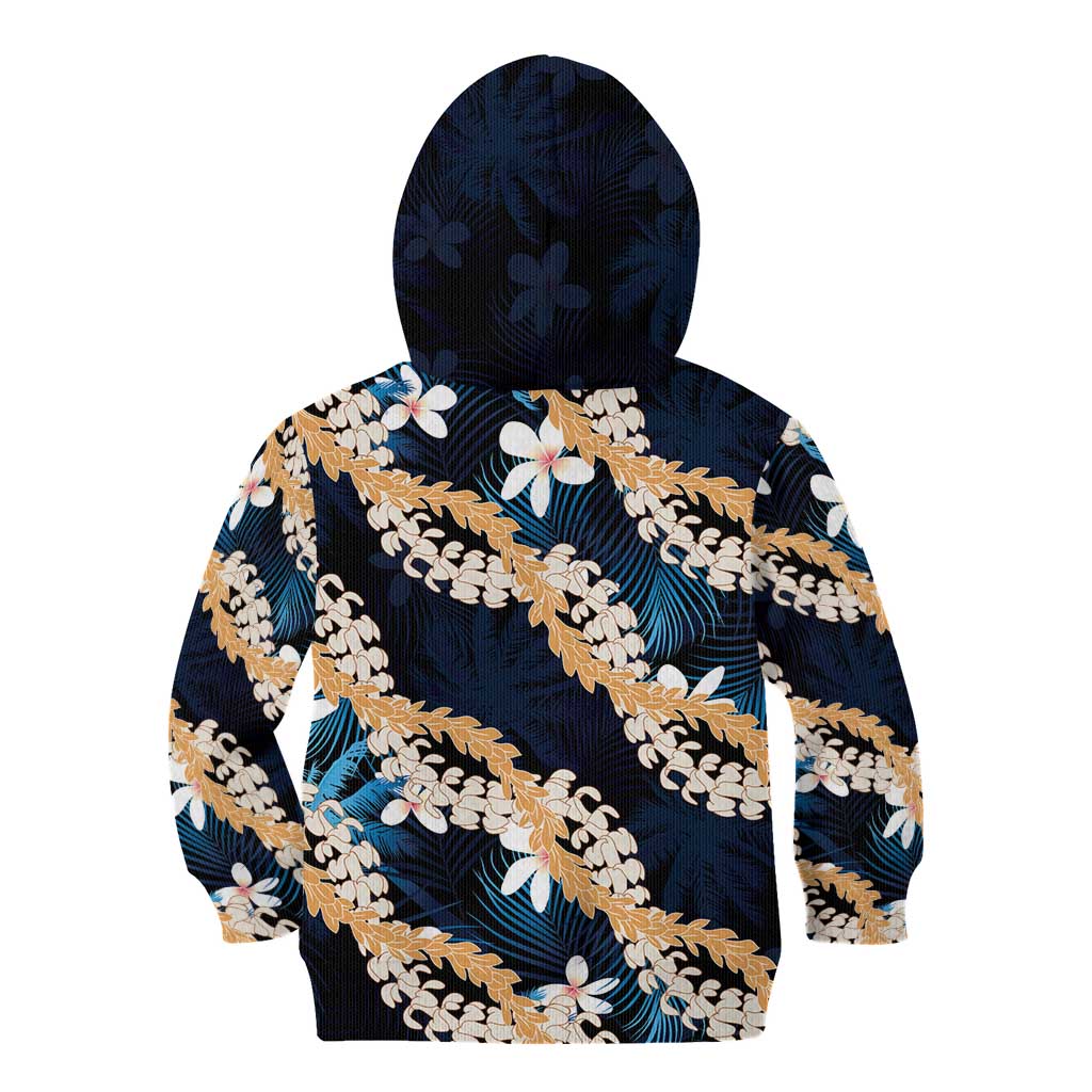 Puakenikeni Maile Lei Kid Hoodie Frangipani Blue Tropical Leaves LT01 - Polynesian Pride