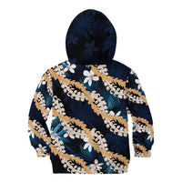 Puakenikeni Maile Lei Kid Hoodie Frangipani Blue Tropical Leaves LT01 - Polynesian Pride