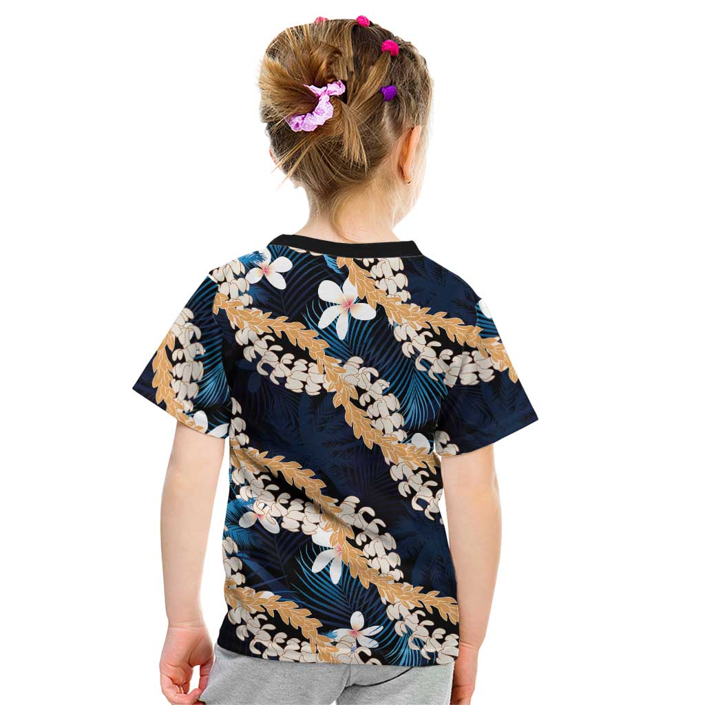 Puakenikeni Maile Lei Kid T Shirt Frangipani Blue Tropical Leaves LT01 - Polynesian Pride