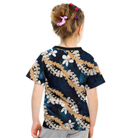 Puakenikeni Maile Lei Kid T Shirt Frangipani Blue Tropical Leaves LT01 - Polynesian Pride