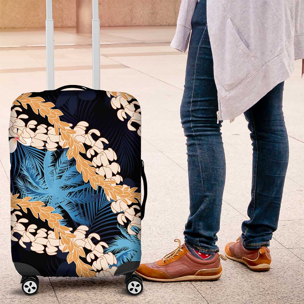 Puakenikeni Maile Lei Luggage Cover Frangipani Blue Tropical Leaves LT01 Blue - Polynesian Pride