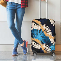 Puakenikeni Maile Lei Luggage Cover Frangipani Blue Tropical Leaves LT01 - Polynesian Pride