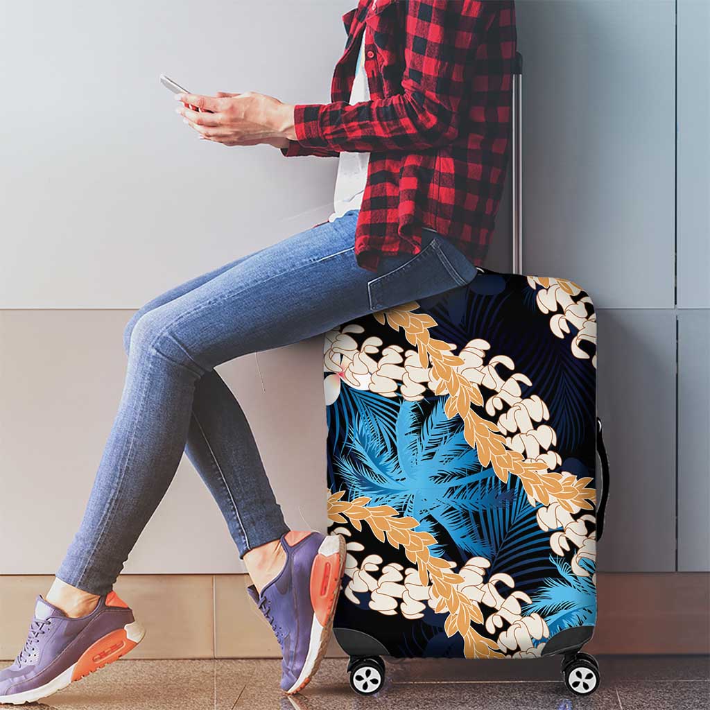 Puakenikeni Maile Lei Luggage Cover Frangipani Blue Tropical Leaves LT01 - Polynesian Pride