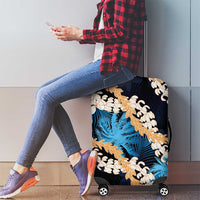 Puakenikeni Maile Lei Luggage Cover Frangipani Blue Tropical Leaves LT01 - Polynesian Pride