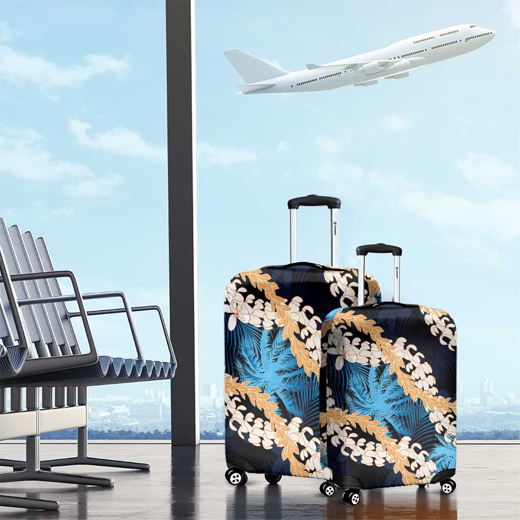 Puakenikeni Maile Lei Luggage Cover Frangipani Blue Tropical Leaves LT01 - Polynesian Pride