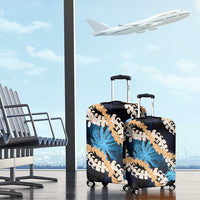 Puakenikeni Maile Lei Luggage Cover Frangipani Blue Tropical Leaves LT01 - Polynesian Pride