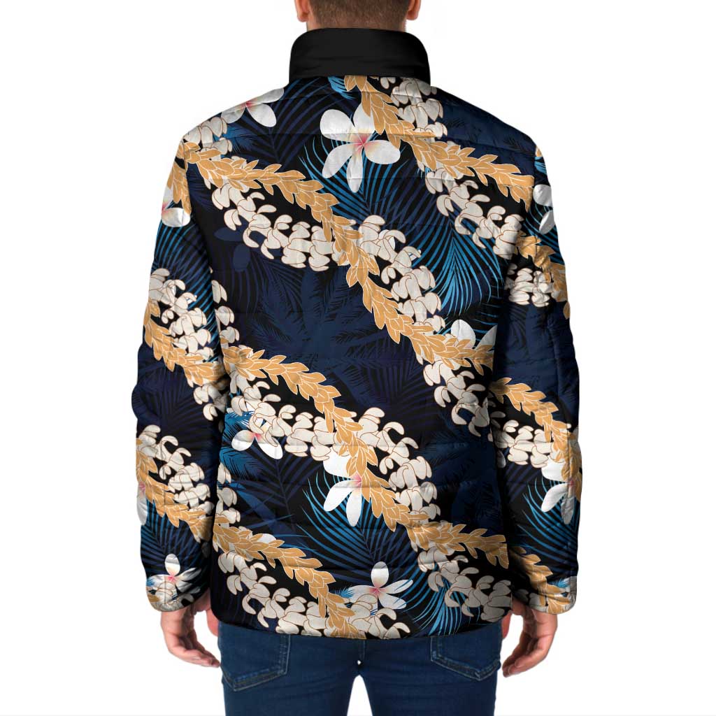 Puakenikeni Maile Lei Padded Jacket Frangipani Blue Tropical Leaves LT01 - Polynesian Pride