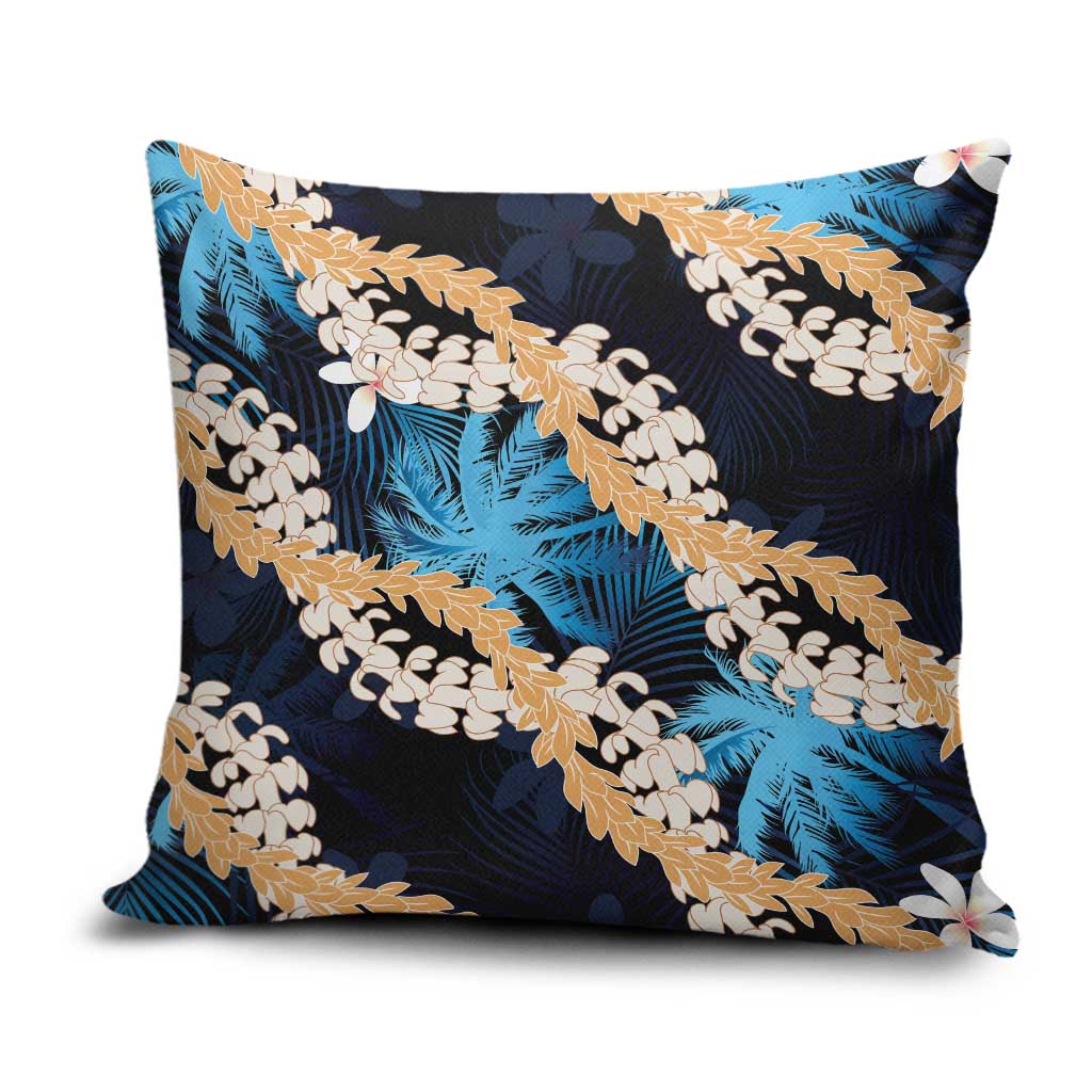 Puakenikeni Maile Lei Pillow Cover Frangipani Blue Tropical Leaves LT01 Blue - Polynesian Pride