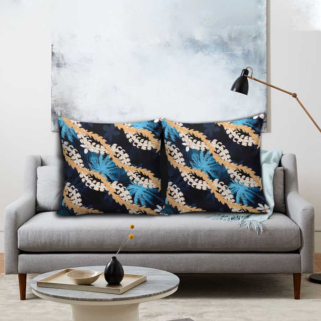 Puakenikeni Maile Lei Pillow Cover Frangipani Blue Tropical Leaves LT01 - Polynesian Pride