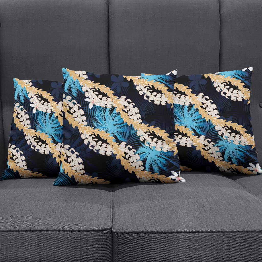 Puakenikeni Maile Lei Pillow Cover Frangipani Blue Tropical Leaves LT01 - Polynesian Pride