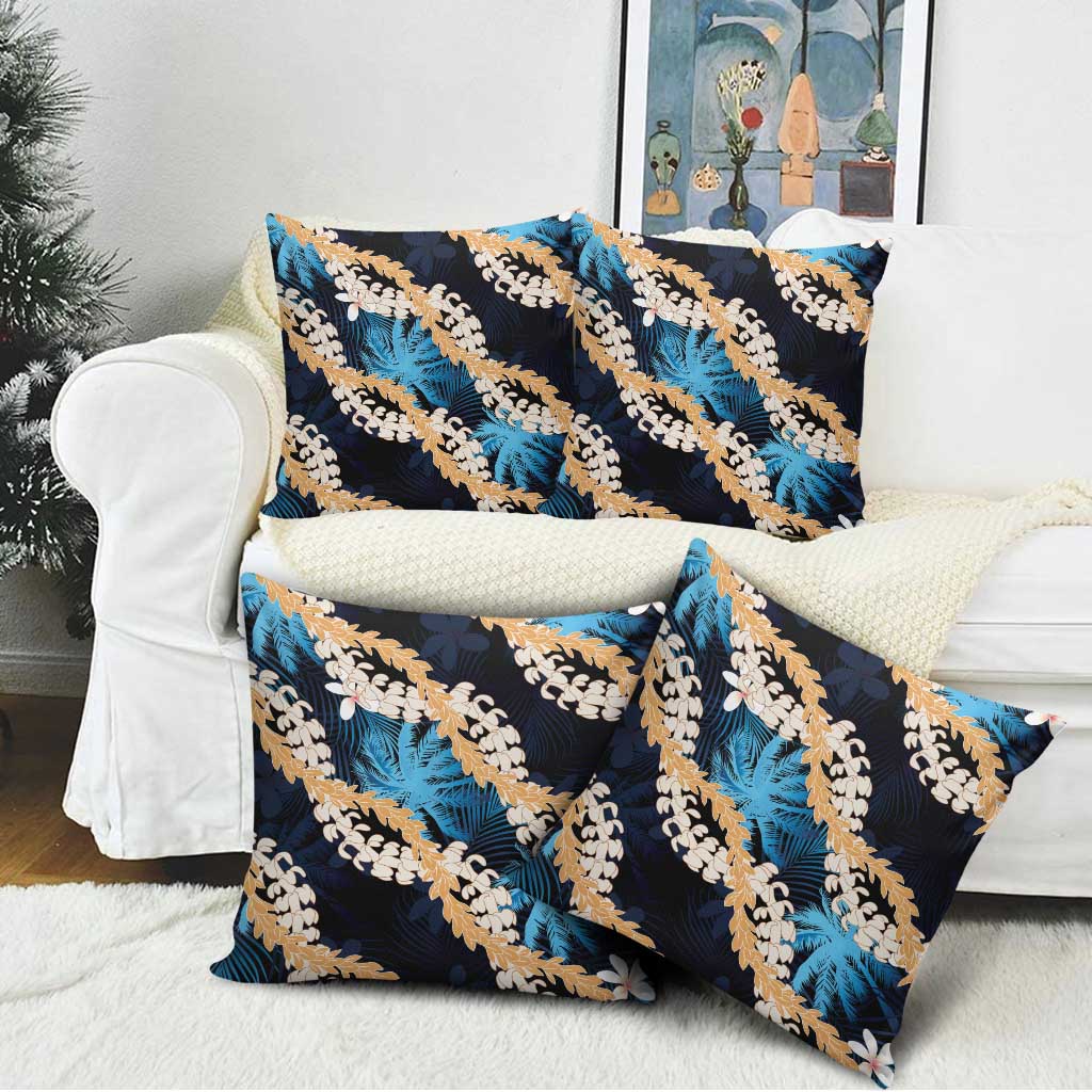 Puakenikeni Maile Lei Pillow Cover Frangipani Blue Tropical Leaves LT01 - Polynesian Pride