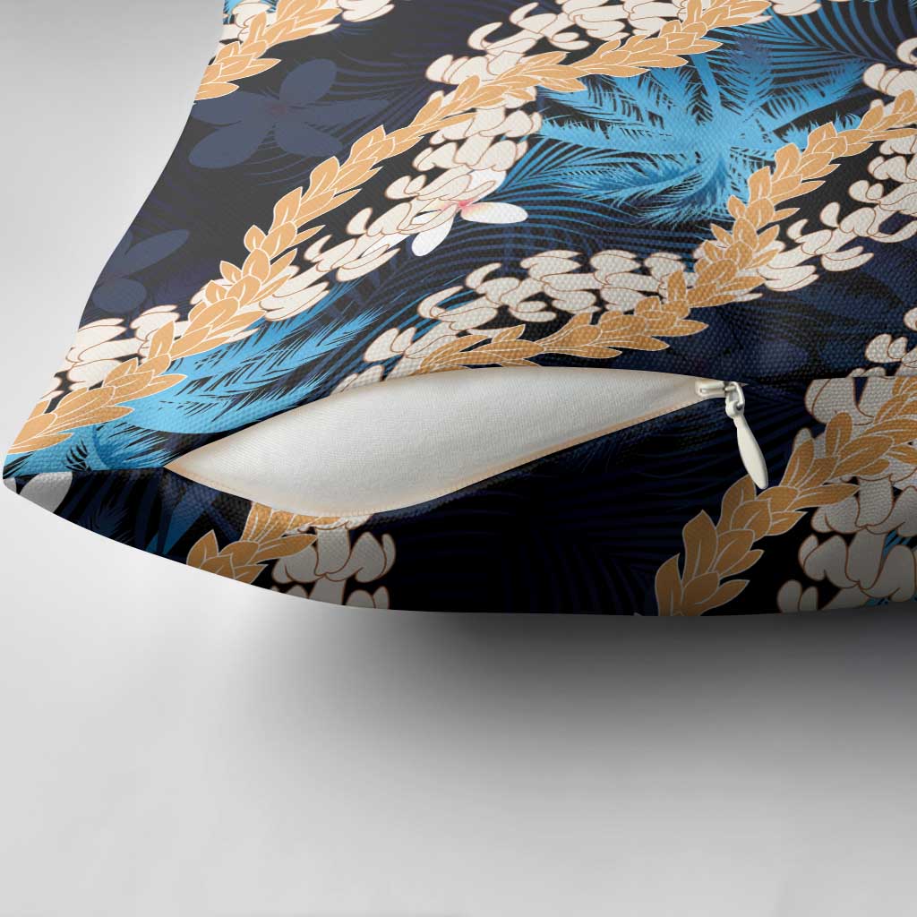 Puakenikeni Maile Lei Pillow Cover Frangipani Blue Tropical Leaves LT01 - Polynesian Pride