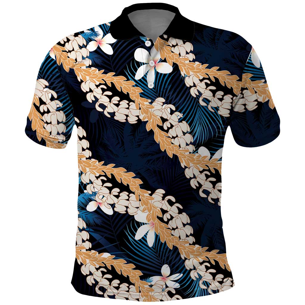 Puakenikeni Maile Lei Polo Shirt Frangipani Blue Tropical Leaves LT01 Blue - Polynesian Pride