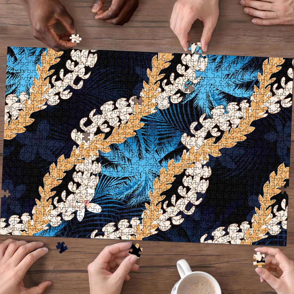 Puakenikeni Maile Lei Puzzle Frangipani Blue Tropical Leaves LT01 - Polynesian Pride