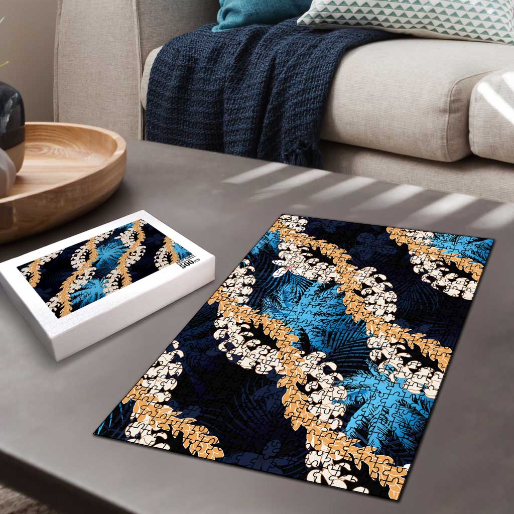 Puakenikeni Maile Lei Puzzle Frangipani Blue Tropical Leaves LT01 - Polynesian Pride