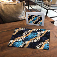 Puakenikeni Maile Lei Puzzle Frangipani Blue Tropical Leaves LT01 - Polynesian Pride