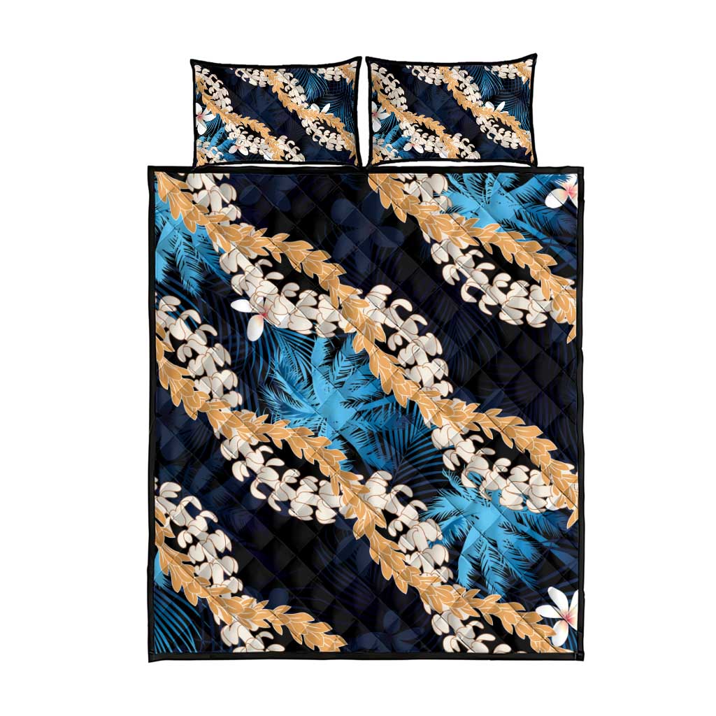 Puakenikeni Maile Lei Quilt Bed Set Frangipani Blue Tropical Leaves LT01 - Polynesian Pride