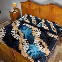 Puakenikeni Maile Lei Quilt Bed Set Frangipani Blue Tropical Leaves LT01 - Polynesian Pride