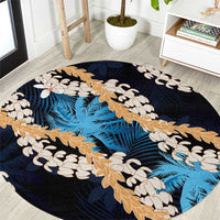 Puakenikeni Maile Lei Round Carpet Frangipani Blue Tropical Leaves LT01 Blue - Polynesian Pride