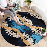 Puakenikeni Maile Lei Round Carpet Frangipani Blue Tropical Leaves LT01 - Polynesian Pride