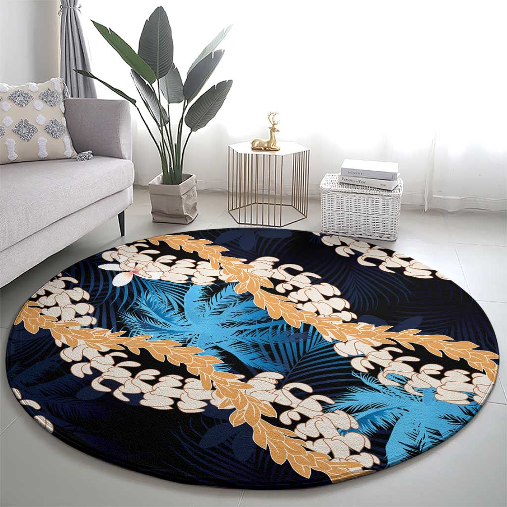 Puakenikeni Maile Lei Round Carpet Frangipani Blue Tropical Leaves LT01 - Polynesian Pride
