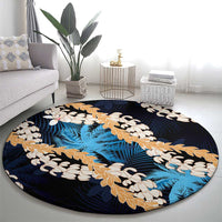Puakenikeni Maile Lei Round Carpet Frangipani Blue Tropical Leaves LT01 - Polynesian Pride