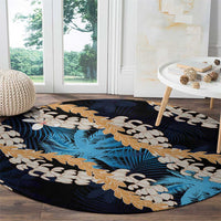 Puakenikeni Maile Lei Round Carpet Frangipani Blue Tropical Leaves LT01 - Polynesian Pride