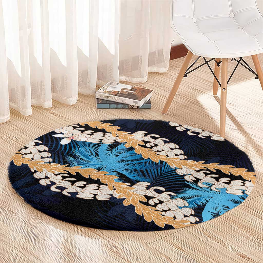 Puakenikeni Maile Lei Round Carpet Frangipani Blue Tropical Leaves LT01 - Polynesian Pride