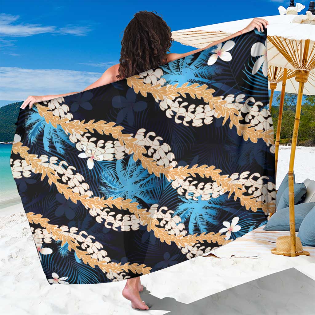 Puakenikeni Maile Lei Sarong Frangipani Blue Tropical Leaves LT01 One Size 44 x 66 inches Blue - Polynesian Pride
