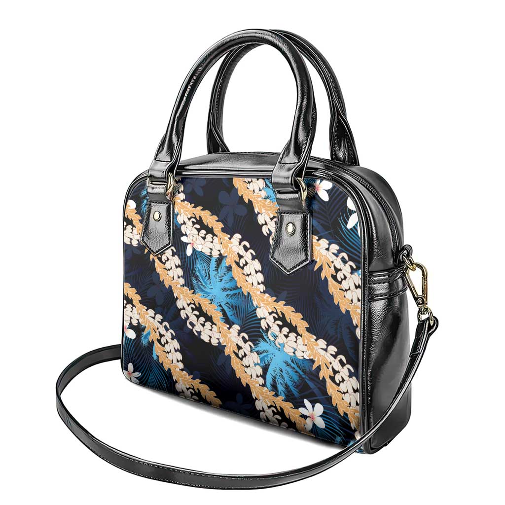 Puakenikeni Maile Lei Shoulder Handbag Frangipani Blue Tropical Leaves LT01 - Polynesian Pride