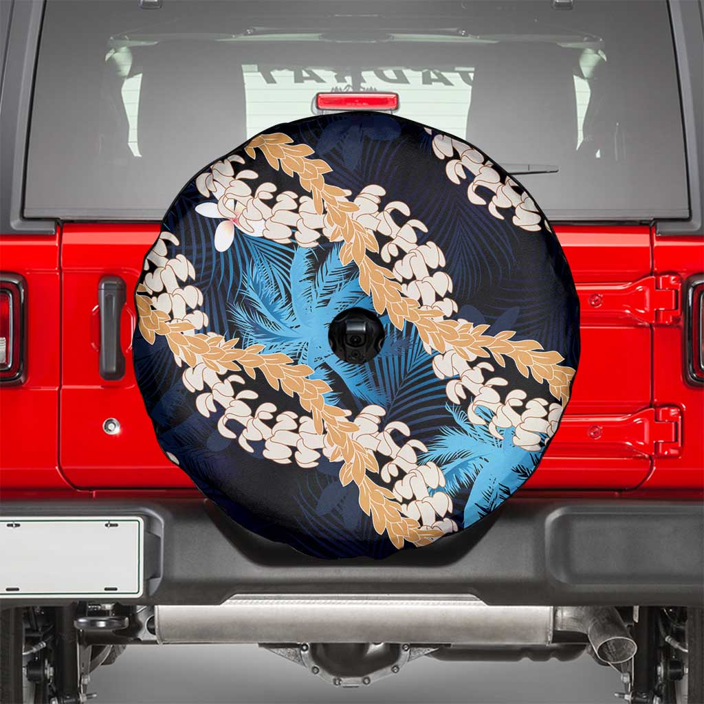Puakenikeni Maile Lei Spare Tire Cover Frangipani Blue Tropical Leaves LT01 - Polynesian Pride