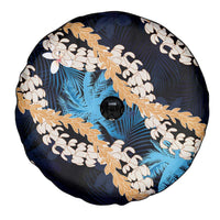 Puakenikeni Maile Lei Spare Tire Cover Frangipani Blue Tropical Leaves LT01 - Polynesian Pride