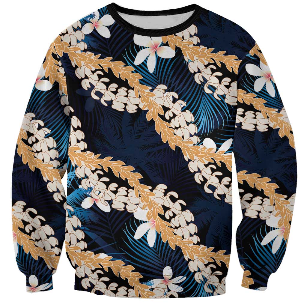 Puakenikeni Maile Lei Sweatshirt Frangipani Blue Tropical Leaves LT01 Unisex Blue - Polynesian Pride
