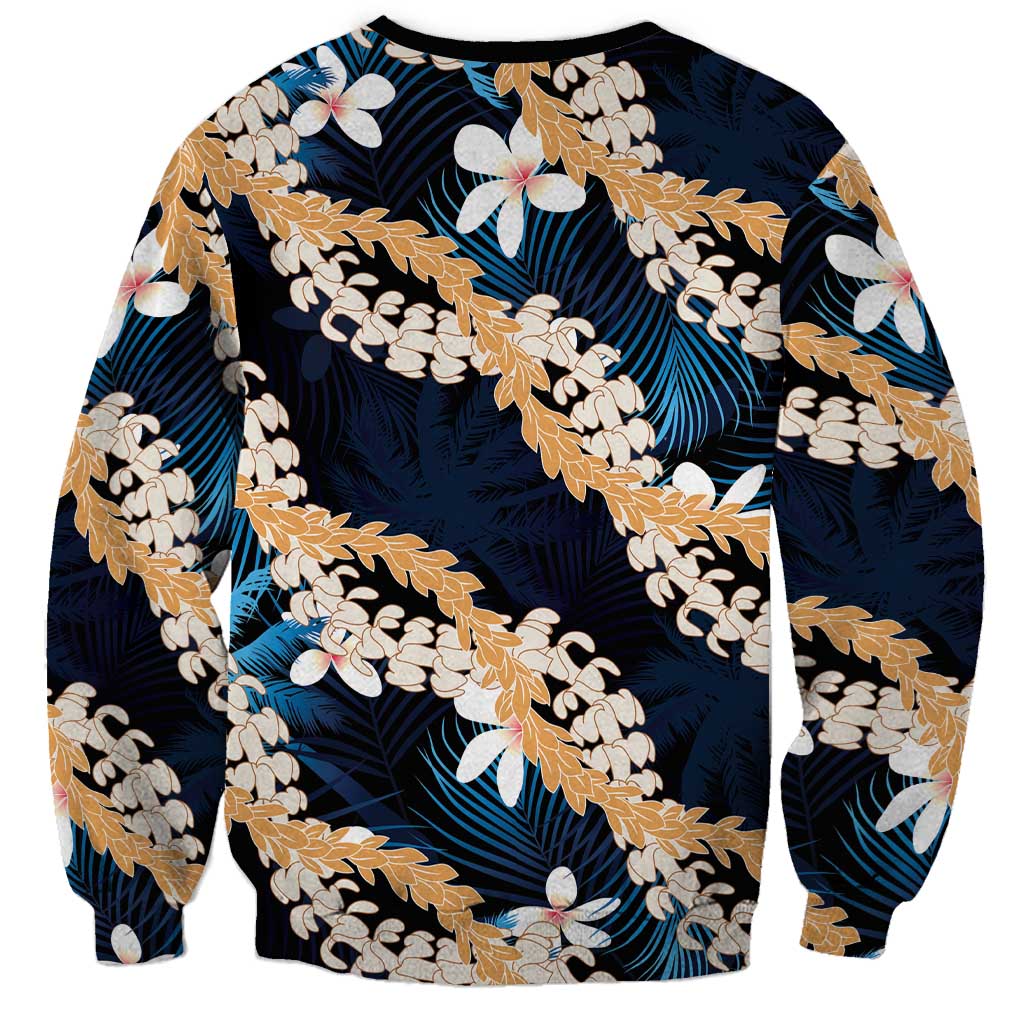 Puakenikeni Maile Lei Sweatshirt Frangipani Blue Tropical Leaves LT01 - Polynesian Pride