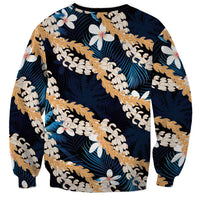 Puakenikeni Maile Lei Sweatshirt Frangipani Blue Tropical Leaves LT01 - Polynesian Pride