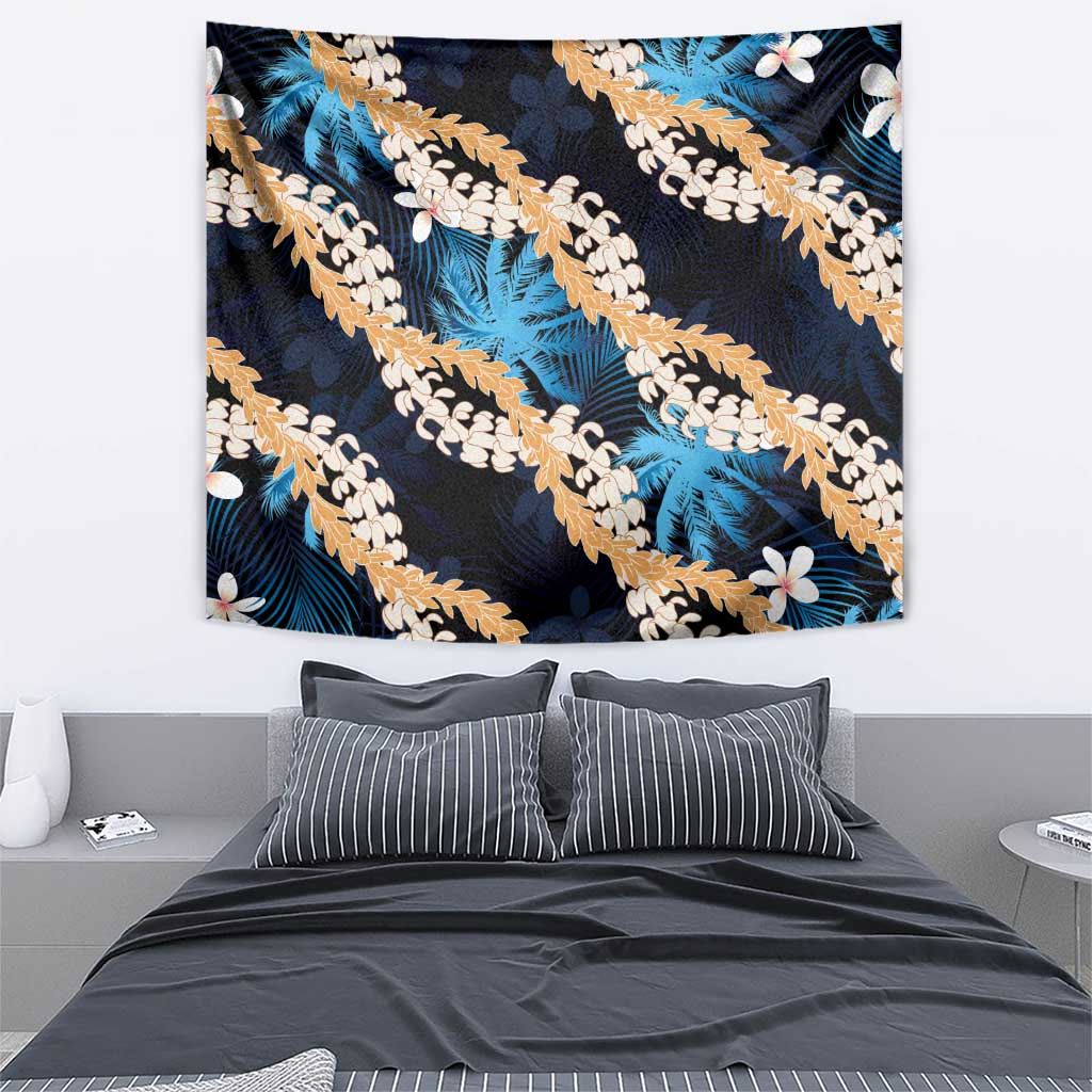 Puakenikeni Maile Lei Tapestry Frangipani Blue Tropical Leaves LT01 - Polynesian Pride