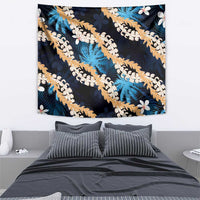 Puakenikeni Maile Lei Tapestry Frangipani Blue Tropical Leaves LT01 - Polynesian Pride