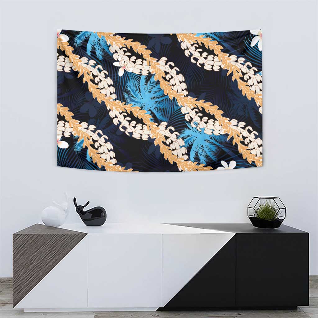 Puakenikeni Maile Lei Tapestry Frangipani Blue Tropical Leaves LT01 - Polynesian Pride