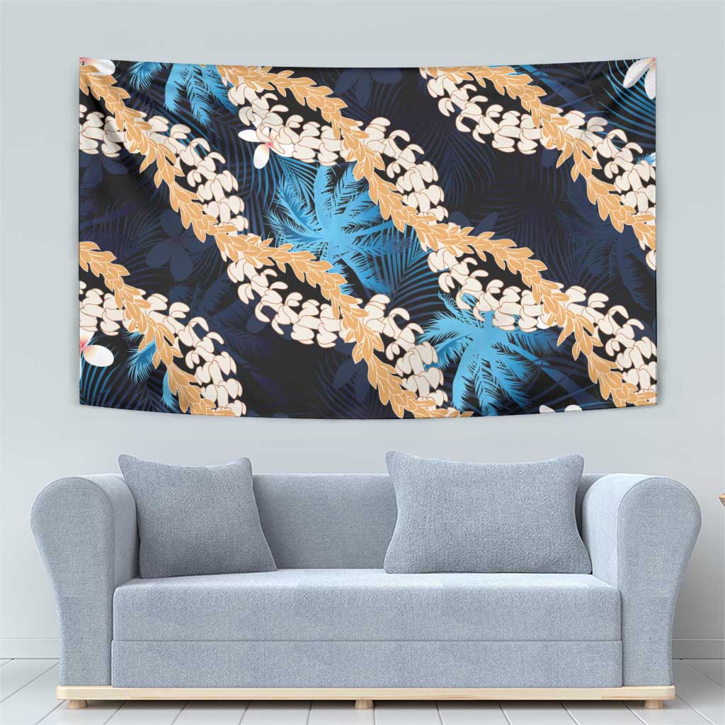 Puakenikeni Maile Lei Tapestry Frangipani Blue Tropical Leaves LT01 - Polynesian Pride