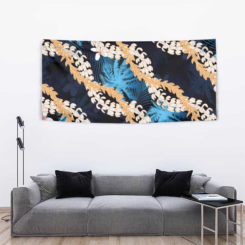 Puakenikeni Maile Lei Tapestry Frangipani Blue Tropical Leaves LT01 - Polynesian Pride
