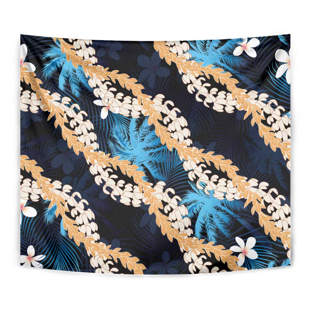 Puakenikeni Maile Lei Tapestry Frangipani Blue Tropical Leaves LT01 - Polynesian Pride